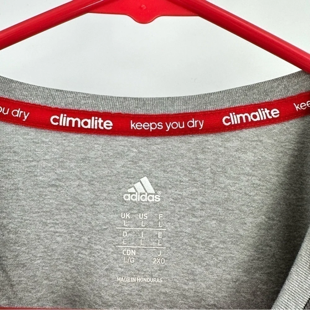 Adidas Climate Gray w/Red & Dark Gray Stripes on Front Long Sleeve Tee Sz Large